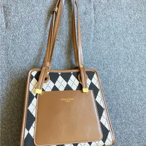 classic Argyle Shoulder Bag Brown PU Leather shoulder bag – Preppy‎ Retro Style thumbnail 3