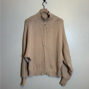 POL Pearl Detail Oversized Chunky Knit Turtleneck Long‎ Sleeve Sweater thumbnail 2