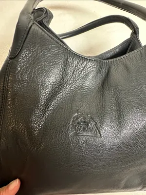 Black Hobo Leather Shoulder Bag with Double Handles thumbnail 2