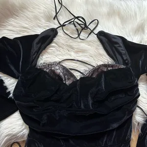 LUCY IN THE SKY Evelina Lace Bust Velvet Black Velvet Mini Dress thumbnail 5