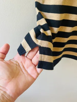 Lauren Ralph Lauren Sz M Gold Black Pullover Blouse Zipper Shoulder detailed thumbnail 6