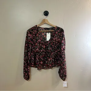 Stradivarius Sheer Floral Blouse Small NWT thumbnail 2