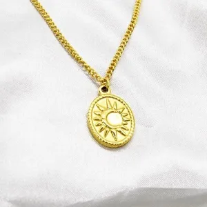 Gold Sun and Moon Oval Pendant Necklace thumbnail 1