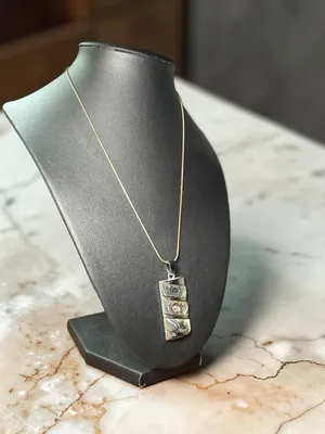 Abalone Paua Shell Inlay Rectangle Pendant Necklace Gold Tone Snake Chain Boho thumbnail 4