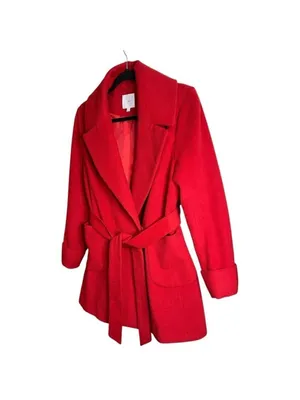 A Loves A Women's Red Wool Belted Coat Size Small thumbnail 2