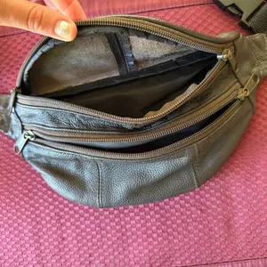 vintage granola boho brown pebbled leather fanny pack waist bag adjustable strap thumbnail 4
