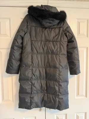 Via Spiga Women’s XS Black Long Hooded Puffer Coat Faux Fur Trim thumbnail 6