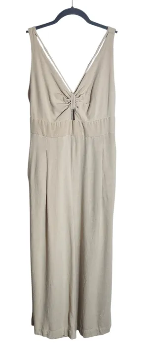 Anrabess Beige V-neck Wide Leg Jumpsuit Size Large thumbnail 1