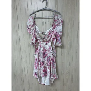 For Love & Lemons Lucia Floral Cutout Puff Sleeve Pink Mini Dress Size S New thumbnail 3