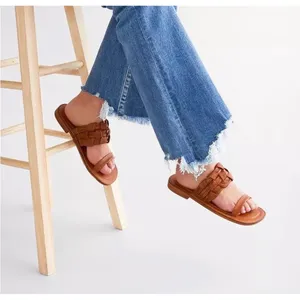 Free People Tan Woven Winding River Leather Slide Sandals Flat Size 38 US 8 thumbnail 8