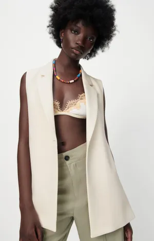 Zara blazer vest coat cream waistcoat with vents thumbnail 7