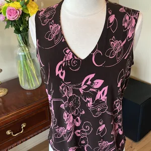 Floral Sleeveless Top Brown Pink thumbnail 3