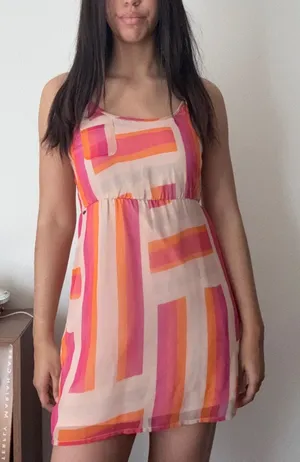Roxy Womens‎ Pink Orange Geometric Stripe Empire Waist Sundress 470224 Small thumbnail 1