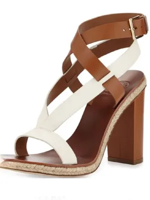Tory Burch Cream + White Strappy Marbella Chunky Heels thumbnail 1