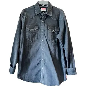 Wrangler Women’s Pearl Snap Long Sleeve Denim Button Down Shirt Mens Small thumbnail 1