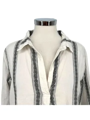 Dylan Boho Coastal Nomad Stripe Tunic Top Beach Cover-up White Black Size Medium thumbnail 2