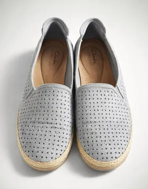 Clarks Collection Silver Perforated Slip-On Loafers Women thumbnail 1