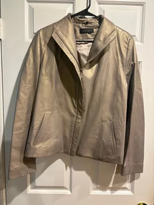 Naturel metallic champaigne leather jacket zipped vintage 90s sz M thumbnail 1