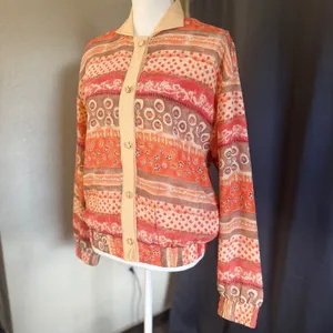 Oleg Cassini Vintage Silk Bomber Jacket Orange Geometric‎ Floral Print Small thumbnail 13