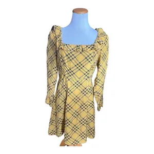 Womens Urban Outfitters Womens Yellow Plaid Dark Academia Ruffle Neck Dress Sz M thumbnail 4