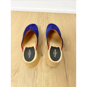 Swedish Hasbeens Viola Wood Clog Purple Blue EU 37/US 7 thumbnail 6