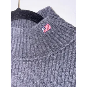 Polo Jeans Co Ralph Lauren Mock Neck Ribbed Cotton Sweater Grey XL Flag Logo‎ thumbnail 2