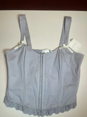 Altar'd State Cotton Corset Top XL Grey Dawn Lace Trim Coquette Balletcore NWT thumbnail 2