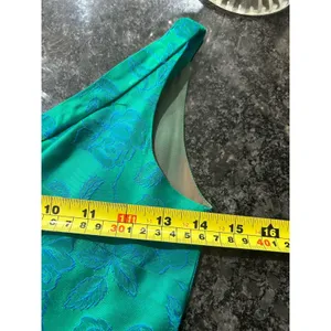 Vintage 1950's Original blue green brocade form fitted long gown Costume Theater thumbnail 8
