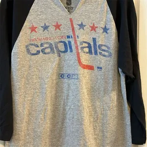 Washington Capitals CCM NHL Gray Raglan‎ Long Sleeve T-Shirt M thumbnail 2