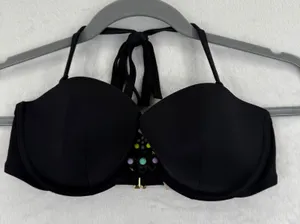 Victoria's Secret‎ Black Embellished Halter Bikini Top - Size 34D READ thumbnail 1