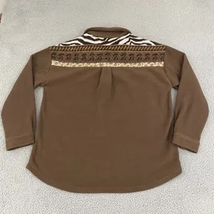 Kori America Fleece Shirt Women XL Brown Animal Print Long Sleeve Button Front‎ thumbnail 7