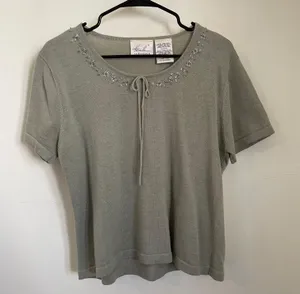 Vintage Sage Green Embroidered Knit Sweater Tee thumbnail 1