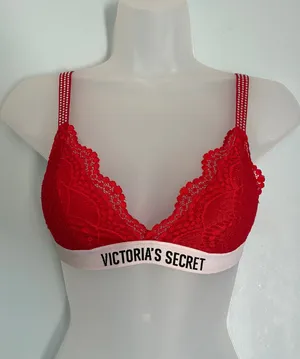 Victoria's Secret Wireless Bra Red Lace Sparkle Strap XS thumbnail 1