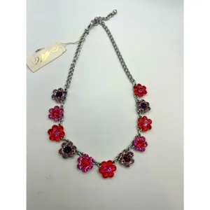 Sparkling crystal flower necklace-‎ pink, red & purple thumbnail 3