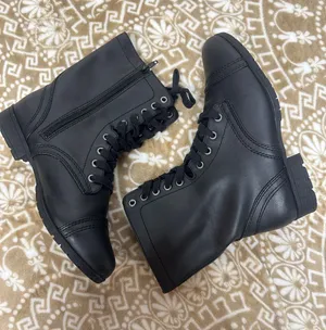 Time and Tru Black Lace-Up Side-Zip Combat Boots thumbnail 1