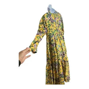 Annah Hariri Yellow Floral Maxi Dress Plus Size 16 Long Sleeve Plaid Sundress thumbnail 8