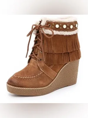Sam Edelman Mocha Kemper Fringe Wedge Lace Up Booties Size 8 US $150 thumbnail 2