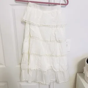 White Ivory Shabby Chic Japanese Tiered Lace Cotton Long Maxi Circle Skirt thumbnail 5