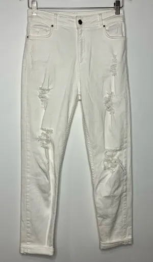 Zara Woman high‎ rise straight leg jeans off white distressed size 02 thumbnail 1