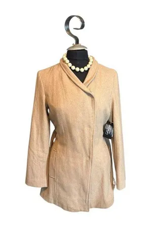 NWT Coffee Shop Apparel Womens Camel Belted Wool Blend Coat Size S thumbnail 1