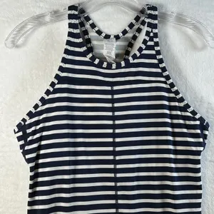 New Balance Women Striped Athletic Tennis Dress Pleated Skirt Navy‎ White Size L thumbnail 2