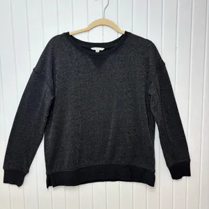 American Eagle Outfitters Black Metallic Pullover Top Long Sleeve Slit Sides M‎ thumbnail 3