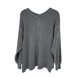 Aerie Wonder Textured V-Neck Sweatshirt Gray Small Oversized Waffle Knit Lounge thumbnail 4