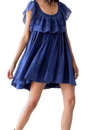 Free People Hailey Blue Oversized Ruffle Gauzy Mini Dress Small thumbnail 1