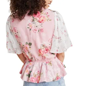 Anthropologie Hemant & Nandita Pink Embroidered Rose Garden Peplum‎ Blouse XS thumbnail 2