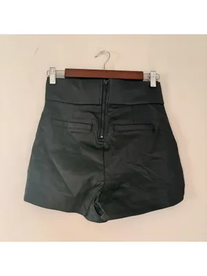 hulin & brown Black Faux Leather High-Waisted Shorts Size Small thumbnail 2
