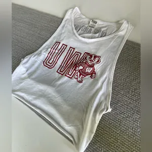PINK UW Madison Badgers Cropped Backless Foil Print Graphic Tank Top Sz Large thumbnail 5