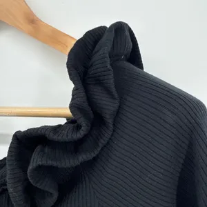 Ann Taylor Black Ribbed Off The Shoulder Ruffle Top Short‎ Sleeve Size Medium thumbnail 3
