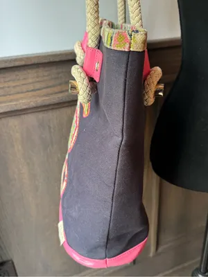 Spartina 449 Navy Tote with Pink Trim and Multicolor Seahorse thumbnail 4