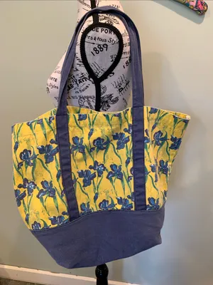 Large Yellow & Blue Floral Irises Lightweight and Sturdy Cotton Canvas Tote Bag thumbnail 4